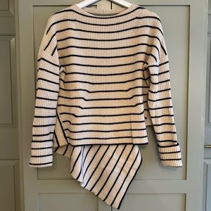 BROCHU WALKER 70% WOOL/30% CASHMERE SWEATER, Cream/Navy Stripe, SZ S